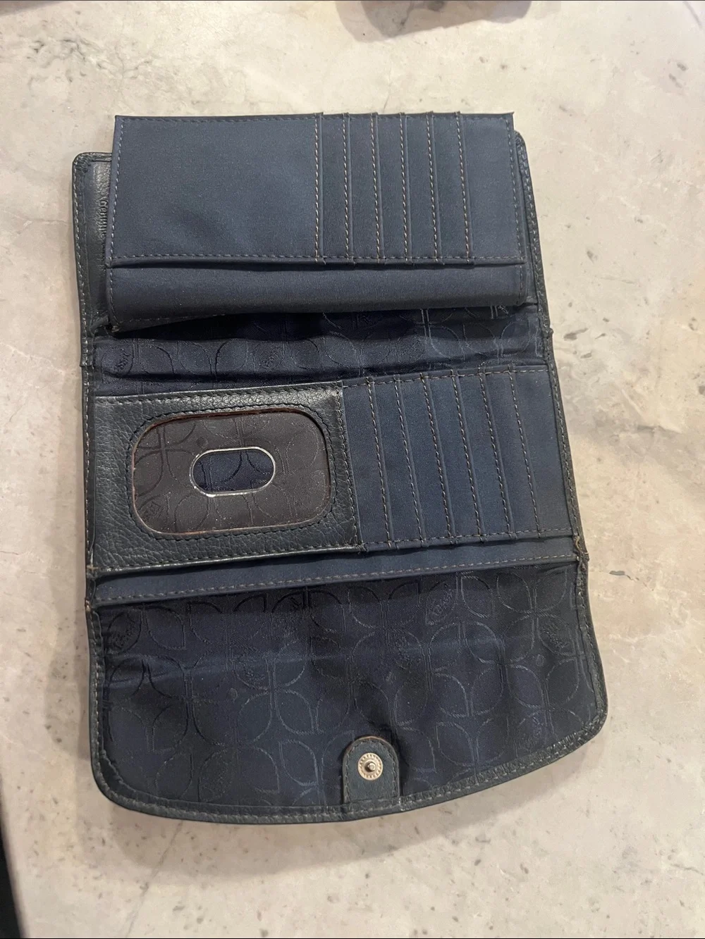 Fossil RFID snap Clutch Brown wallet flat blue leather